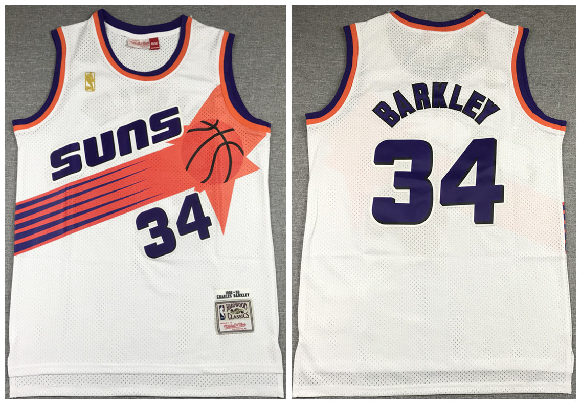 Men's Phoenix Suns #34 Charles Barkley White NBA 1992-93 Throwback Stitched Jersey